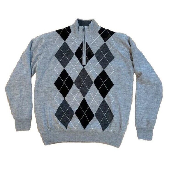 FootJoy Golf Mens Gray Wool Knit Argyle Half Zip Pullover Sweater Size L Lined
